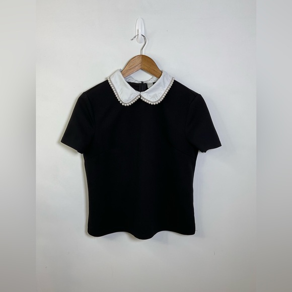 Collared Pearl Short Sleeve Top Size Large - Picture 1 of 6